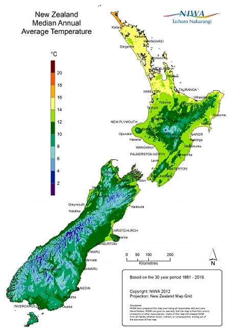 Mean Annual Temperate Map for New Zealand