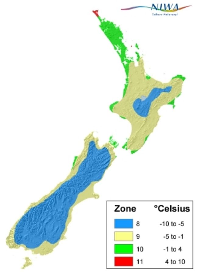 Plant Hardiness Zones for New Zealand